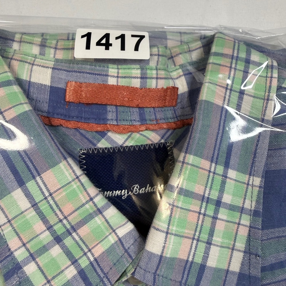 Tommy Bahama Button Up Shirt Mens XL Blue Green Plaid Linen Cotton Long Sleeve - Picture 9 of 9